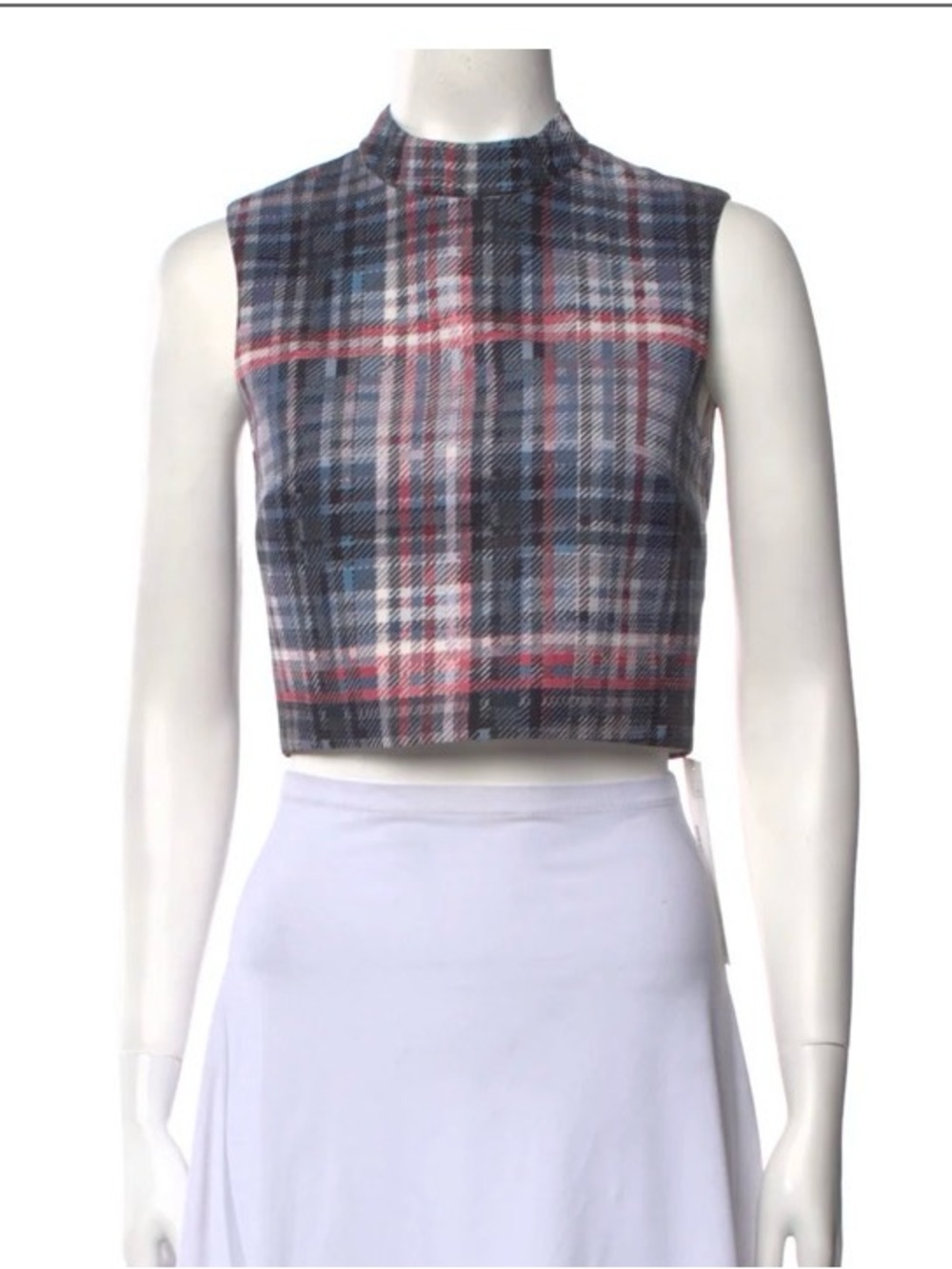 NICHOLAS Silk Plaid Sleeveless Crop Top